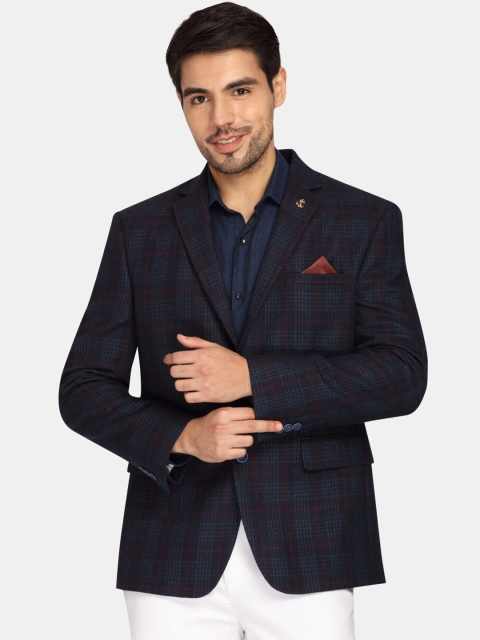 

Theme Men Navy Blue & Red Checked Slim-Fit Single-Breasted Casual Blazer