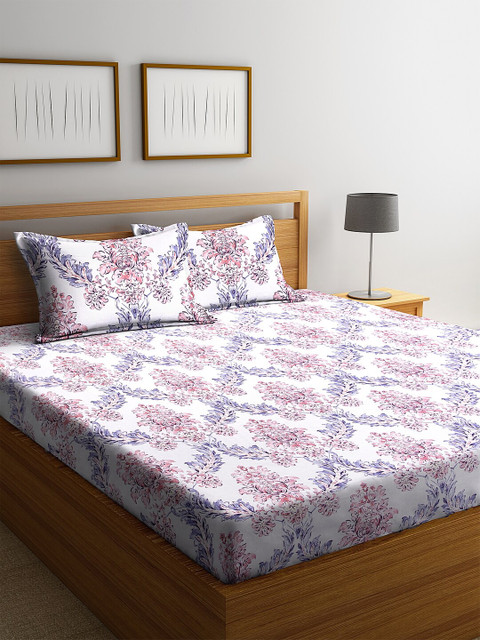 

BOMBAY DYEING White & Pink Floral 180 TC Cotton 1 King Bedsheet with 2 Pillow Covers