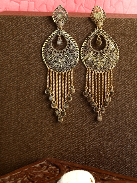 

ANIKAS CREATION Antique Gold Plated Tasselled Classic Drop Earrings