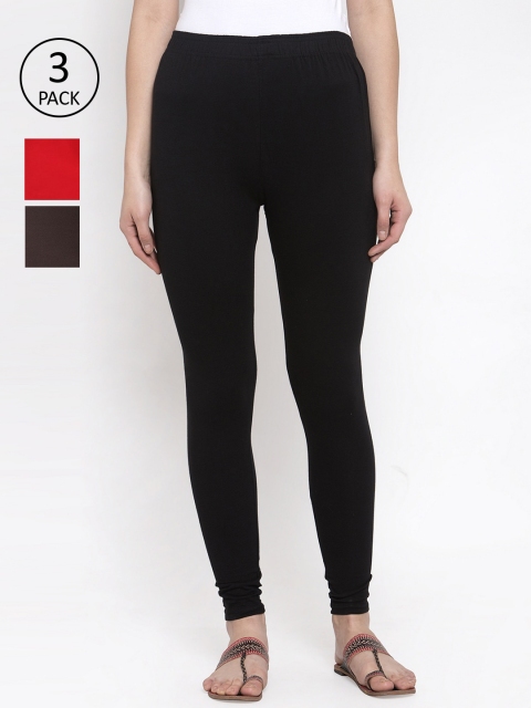 

TAG 7 Women Pack Of 3 Solid Leggings, Black