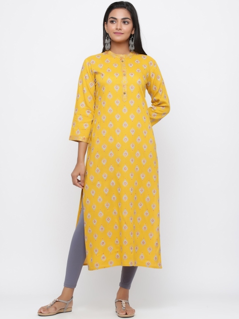 

Silai Bunai Women Mustard & Grey Printed A-Line Kurta