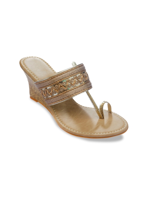 

TRENDS & TRADES Women Gold-Toned Embellished Wedges