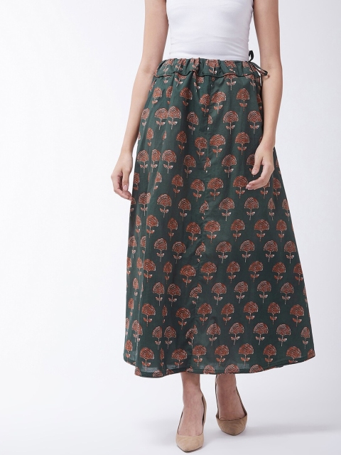 

InWeave Women Green & Orange Block Print Flared Maxi Skirt