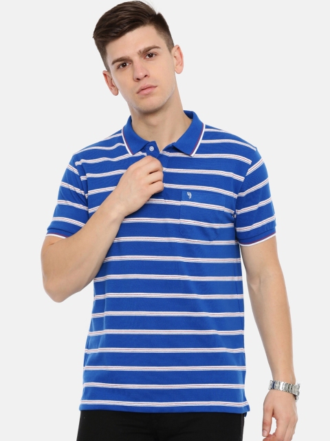

Classic Polo Men Blue & White Striped Polo Collar T-shirt