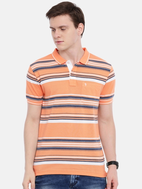 

Classic Polo Men Orange & White Striped Polo Collar T-shirt