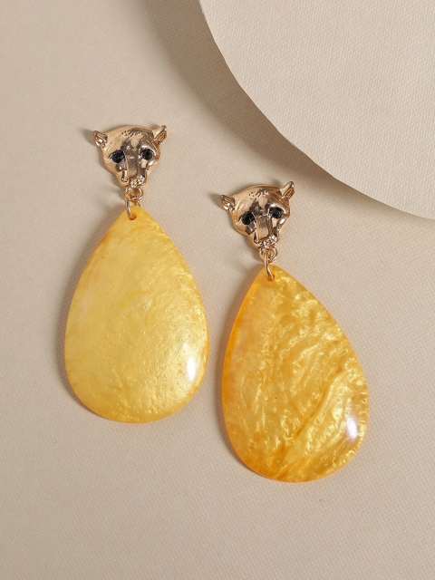 

Tistabene Yellow & Gold-Toned Teardrop Shaped Drop Earrings