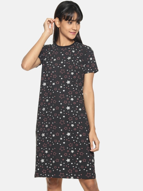 Kryptic Women Blue Printed SleepShirt, Black