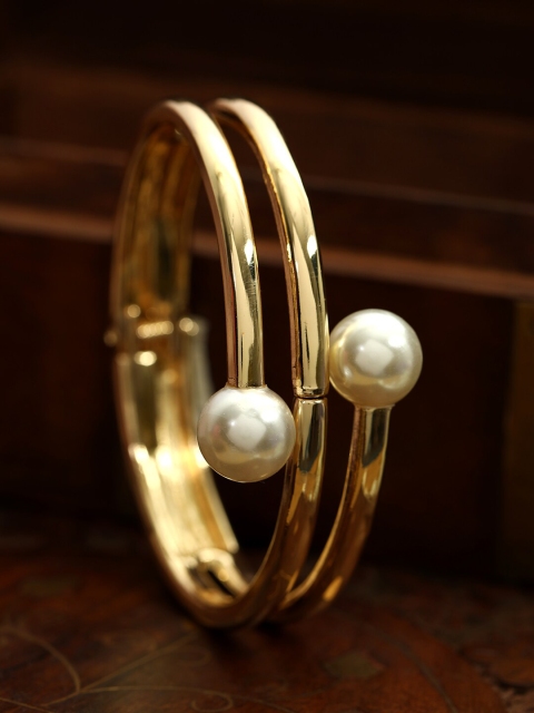 

ANIKAS CREATION Gold-Plated Handcrafted Pearl Cuff Bracelet