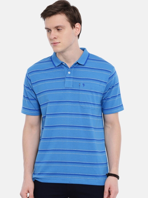 

Classic Polo Men Blue Striped Polo Collar T-shirt