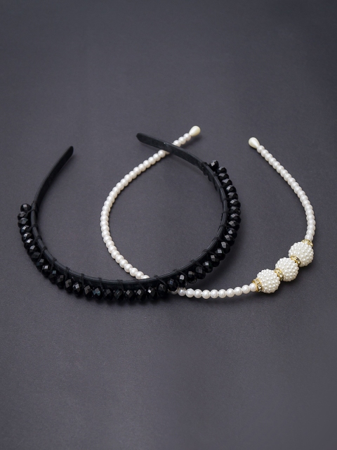 

Golden Peacock Black & White Set of 2 Beaded Hairband