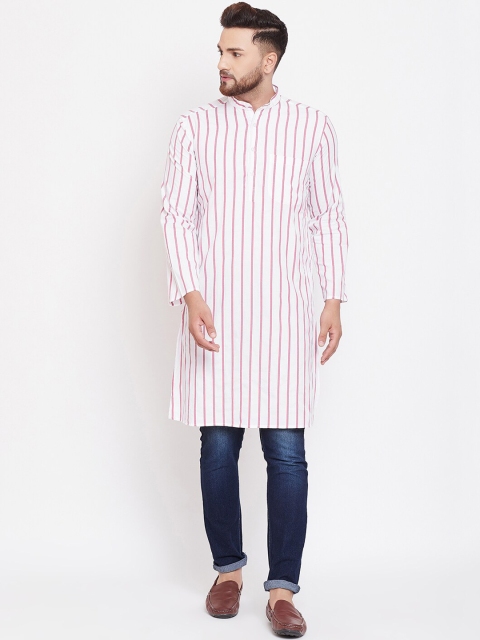 

even Men White & Pink Striped Straight Kurta