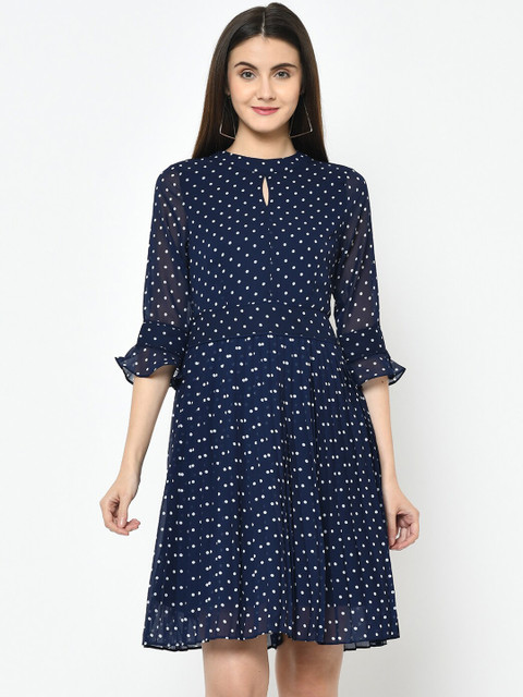 

Latin Quarters Women Blue Printed Fit and Flare Dress