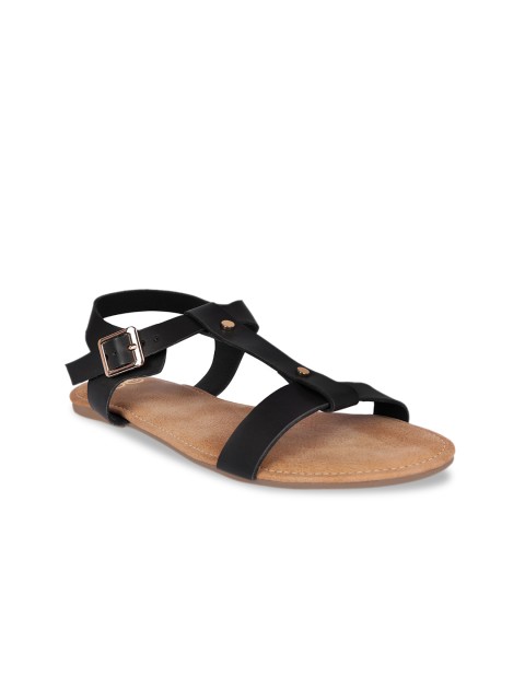 

Sole To Soul Women Black Solid Open Toe Flats