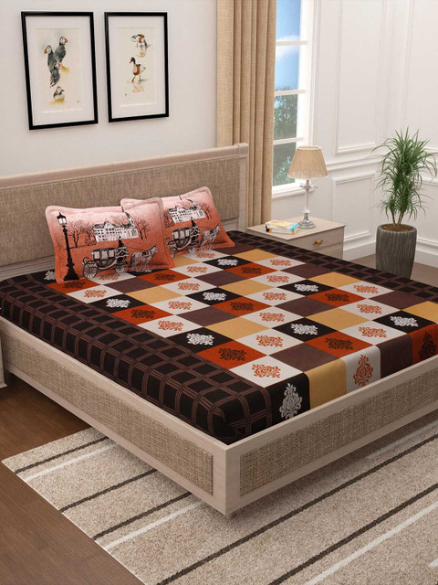 

Story@home Brown & Beige Abstract 300 TC Cotton 1 King Bedsheet with 2 Pillow Covers