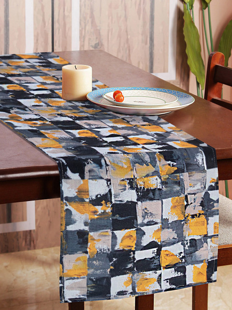 

HOUZZCODE Unisex Navy Blue & Yellow Checked Table Runner