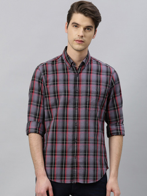 

RARE RABBIT Men Pink & Black Tailored Fit Checked Casual Shirt