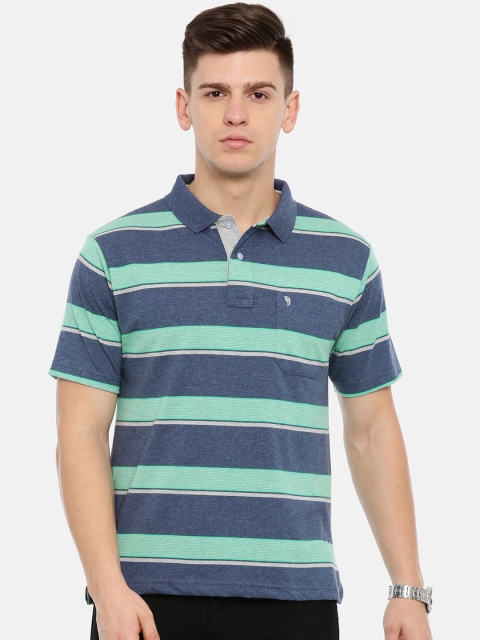 

Classic Polo Men Blue and Green Striped Polo Collar T-shirt