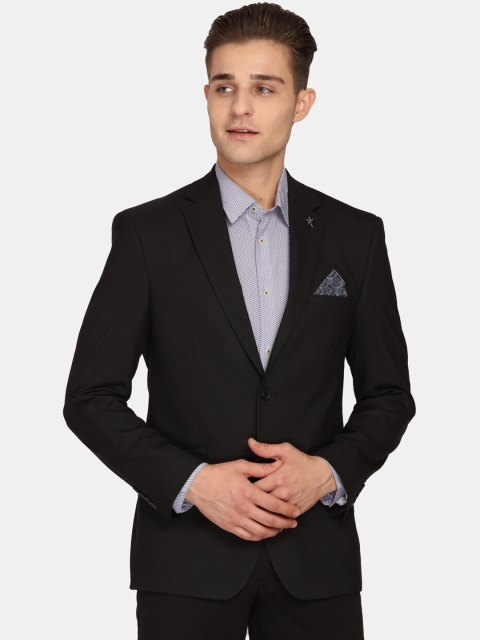 

Theme Men Black Self-Design Single-Breasted Casual Blazer