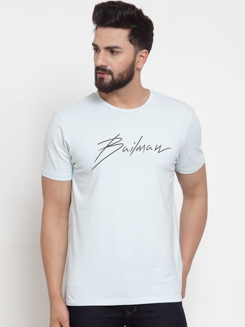 

DOOR74 Men Blue Printed Round Neck T-shirt
