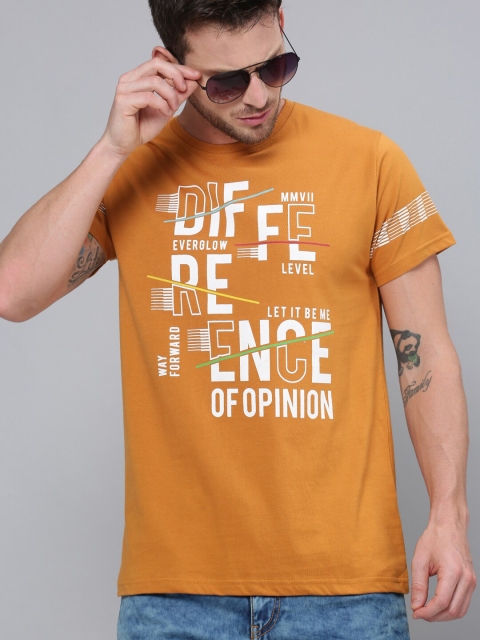 

Difference of Opinion Men Mustard Yellow Printed Round Neck T-shirt