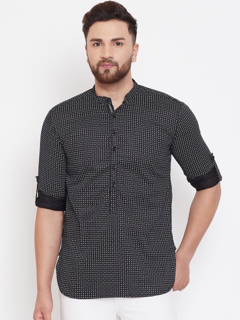 

even Men Black & White Geometric Print Straight Kurta
