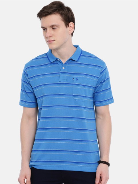 

Classic Polo Men Blue & Beige Striped Polo Collar T-shirt with Pocket