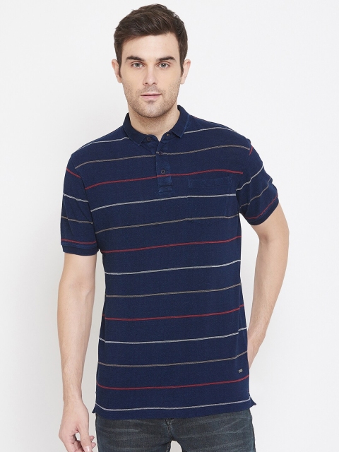 

Crimsoune Club Men Navy Blue & White Striped Polo Collar T-shirt