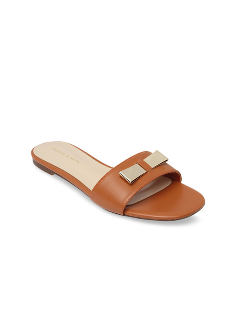

CHARLES & KEITH Women Brown & Gold Embellished Open Toe Flats