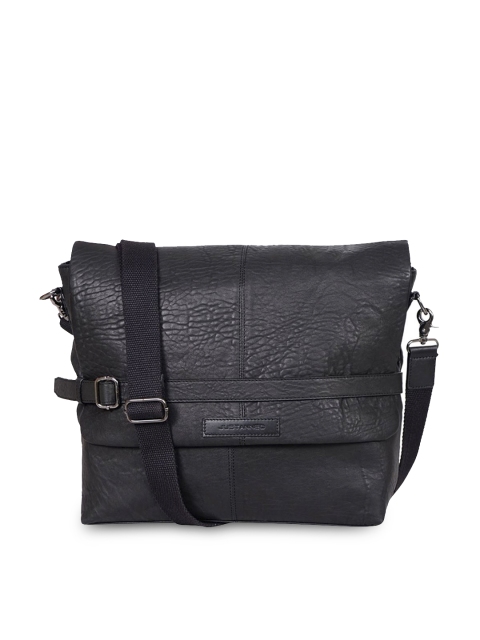 

Justanned Men Black Solid Leather Messenger Bag