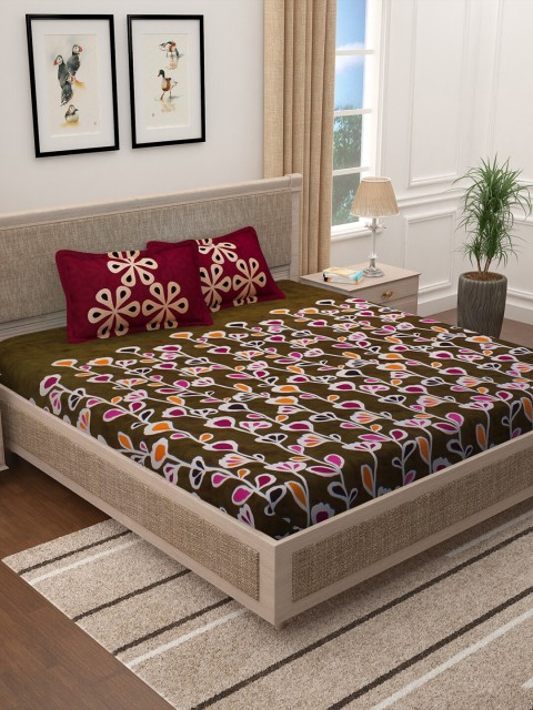 

Story@home Green & Pink Floral 300 TC Cotton 1 King Bedsheet with 2 Pillow Covers