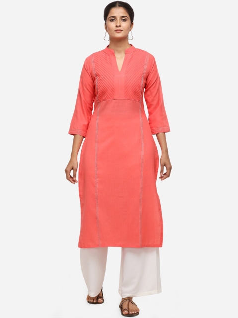 

Silk Bazar Women Peach-Coloured Solid Straight Kurta