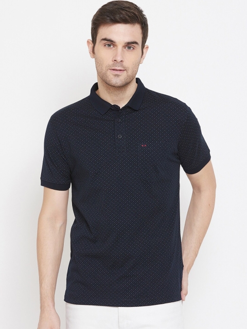 

Crimsoune Club Men Navy Blue & White Micro Print Polo Collar T-shirt