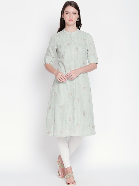 

RANGMANCH BY PANTALOONS Women Green Checked A-Line Kurta