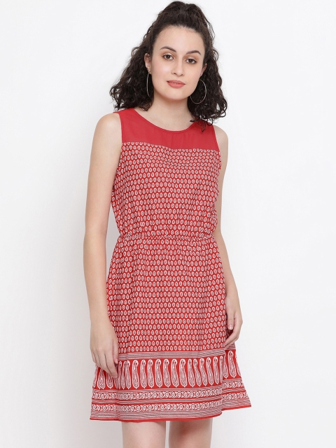 

Oxolloxo Women Red Printed Fit and Flare Dress