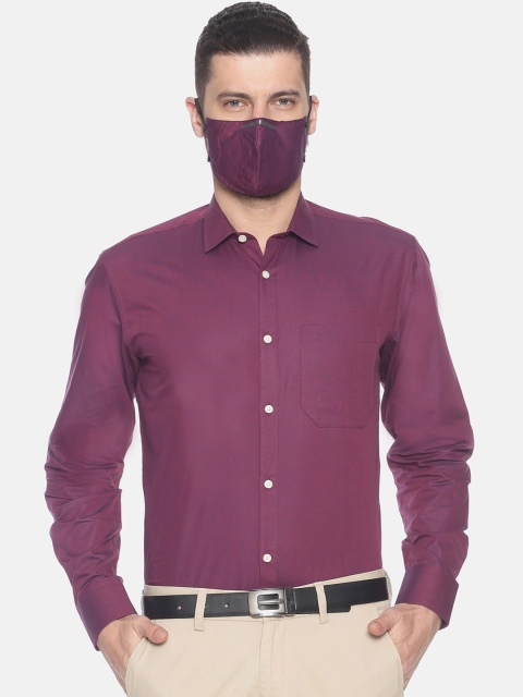 

Balista Men Burgundy Standard Tailored Fit Solid Formal Shirt with Face Mask