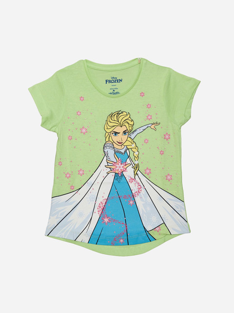 

Kids Ville Girls Green & Blue Frozen Printed Round Neck T-shirt