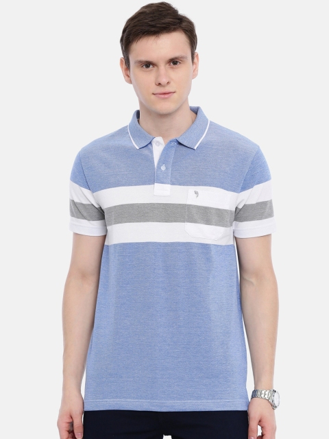 

Classic Polo Men Blue & White Striped Polo Collar T-shirt