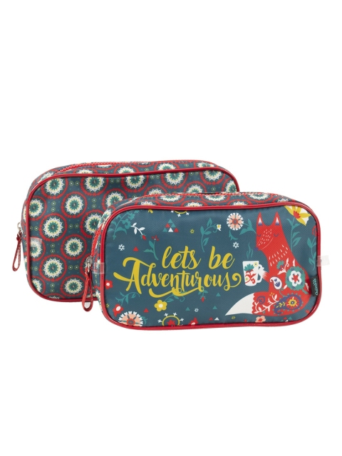 

Chumbak Unisex Set Of 2 Green & Red Paisley Fox Printed All-Purpose Pouch