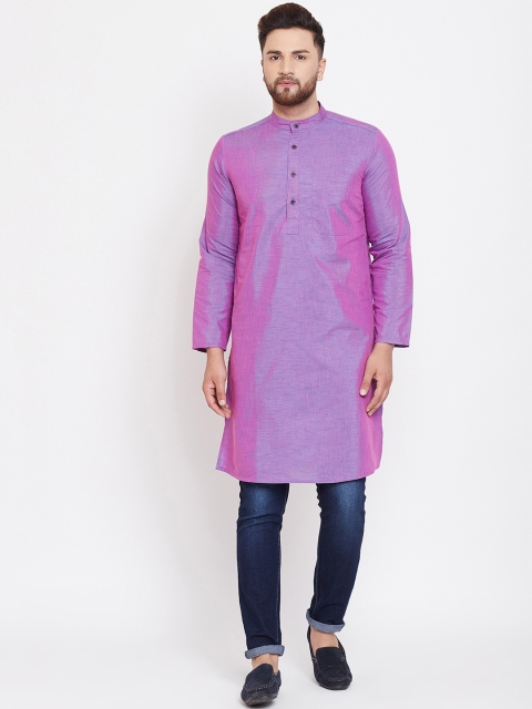 

Even Men Purple Self Design Straight Kurta