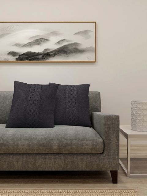 

KLOTTHE Charcoal Set of 2 Self Design Square Cushion Covers
