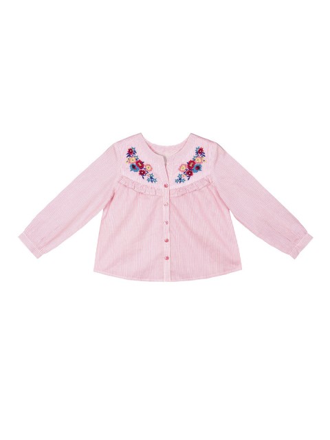 

Budding Bees Girls Pink & White Striped A-Line Top with Embroidery Detail