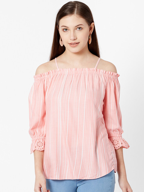 

Kraus Jeans Women Peach-Coloured & White Striped Top