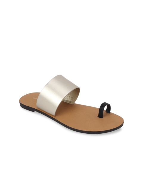 

CHARLES & KEITH Women Gold-Toned Solid PU One Toe Flats