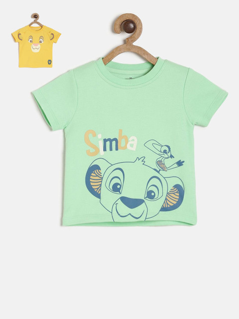 

MINI KLUB Unisex Kids Pack of 2 Green & Yellow Printed Round Neck T-shirts