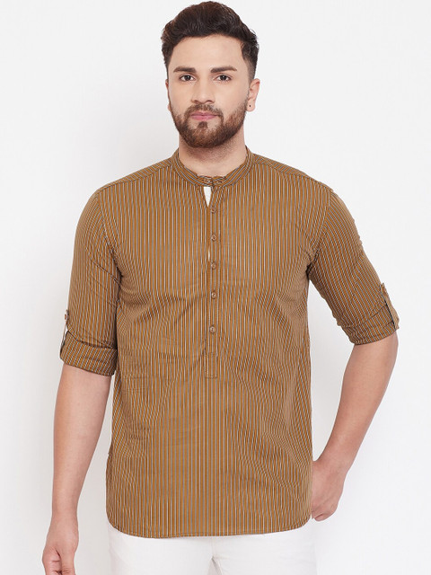 

even Men Brown & White Striped Straight Kurta