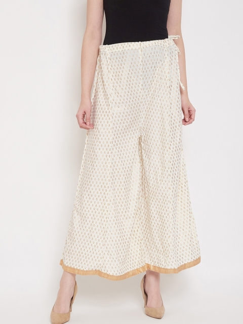 

Castle Women Off-White & Gold-Toned Printed Flared Cropped Palazzos