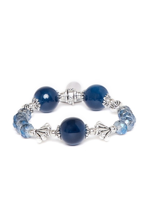 

ZeroKaata Silver-Toned & blue Elasticated Charm Bracelet