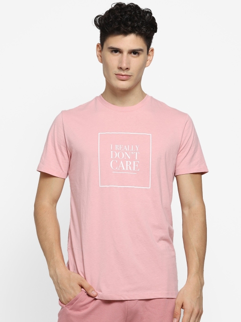 

FOREVER 21 Men Pink Printed Round Neck T-shirt