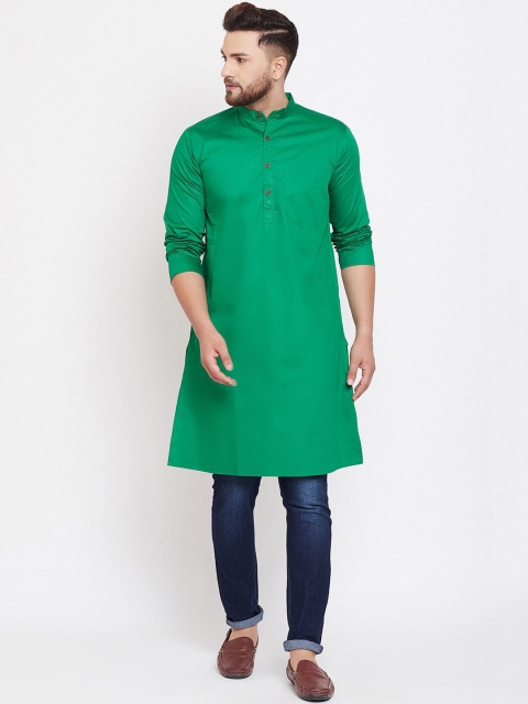 

even Men Green Solid Straight Kurta