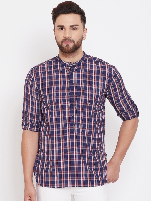 

even Men Blue & Red Checked Straight Kurta